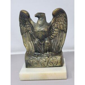 Vintage Brass Eagle Figurine With Marble Base Large Patriotic Sculptural‎ Decor